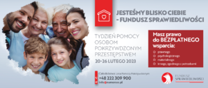 tydzień pomocy pokrzywdzonym przestępstwem. plakat akcji. zawiera opisane w tekście założenia inicjatywy oraz numery kontaktowe do przedstawicieli instytucji biorących udział w akcji.