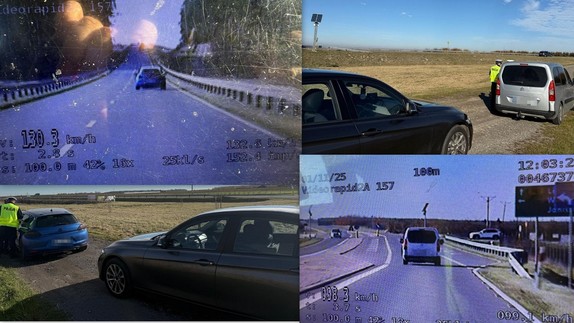 kolaż zdjęć przedstawiający kadry z viderejestratora i policjantów podczas kontroli drogowej