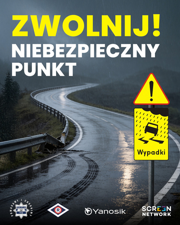 plakat zwolnij niebezpieczny punkt